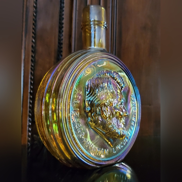 1970 NIB Decanter Abraham Lincoln Irredescent Carnival Glass Wheaton Nuline - Picture 6 of 15